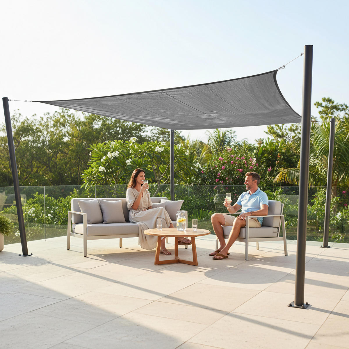 SONNENSEGEL - Anthrazit, Kunststoff/Metall (300/300cm) - Relaxdays