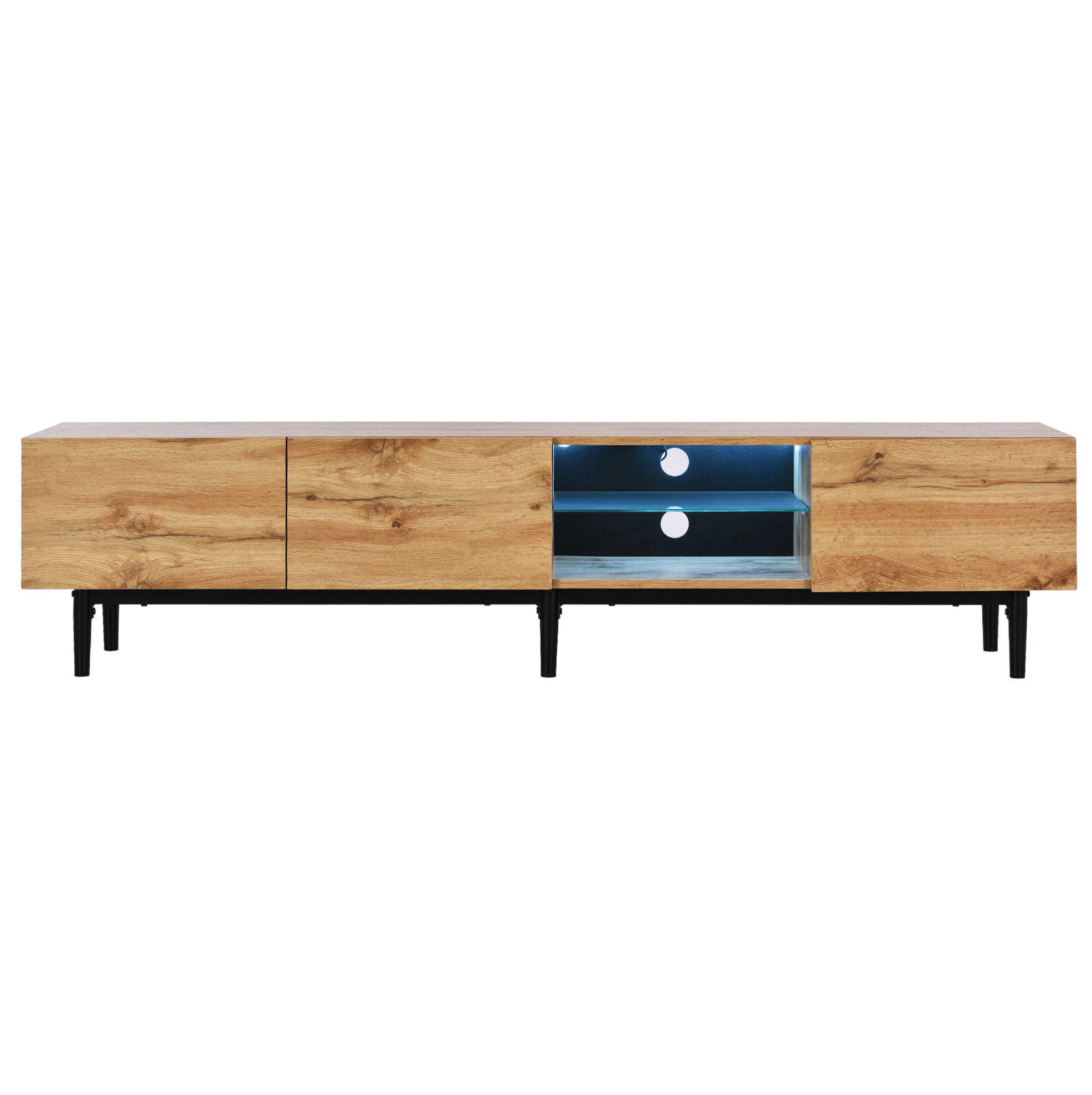 LOWBOARD 175/31/41 cm aus MDF mit LED-Beleuchtung Licht Eiche/Schwarz - Eichefarben, Holzwerkstoff (175/41/31cm) - Modenvie