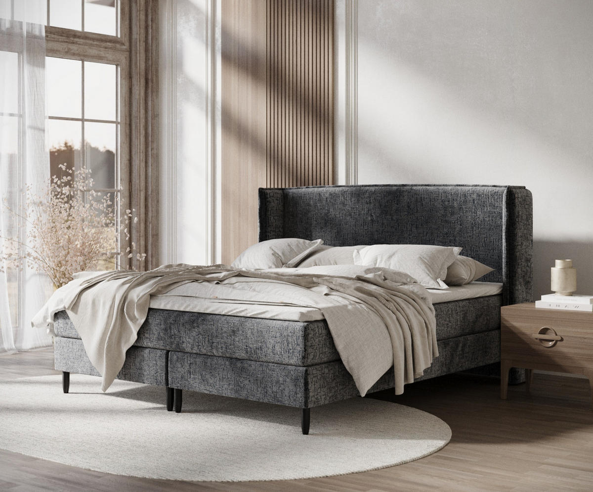 KONTINENTALBETT Ardis Anthrazit 160/200 cm mit Matratze und Topper - Anthrazit/Schwarz, Holz/Holzwerkstoff (160/200cm) - Maison de Reve