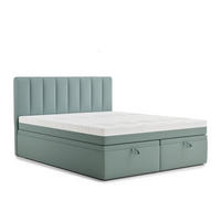 BOXBETT 200/200 cm Lovage M, in Türkis, Matratze, gepolstertes Kopfteil, Bettkasten, H3 = fest - Türkis/Schwarz, Holz/Holzwerkstoff (200/200cm) - Maison de Reve