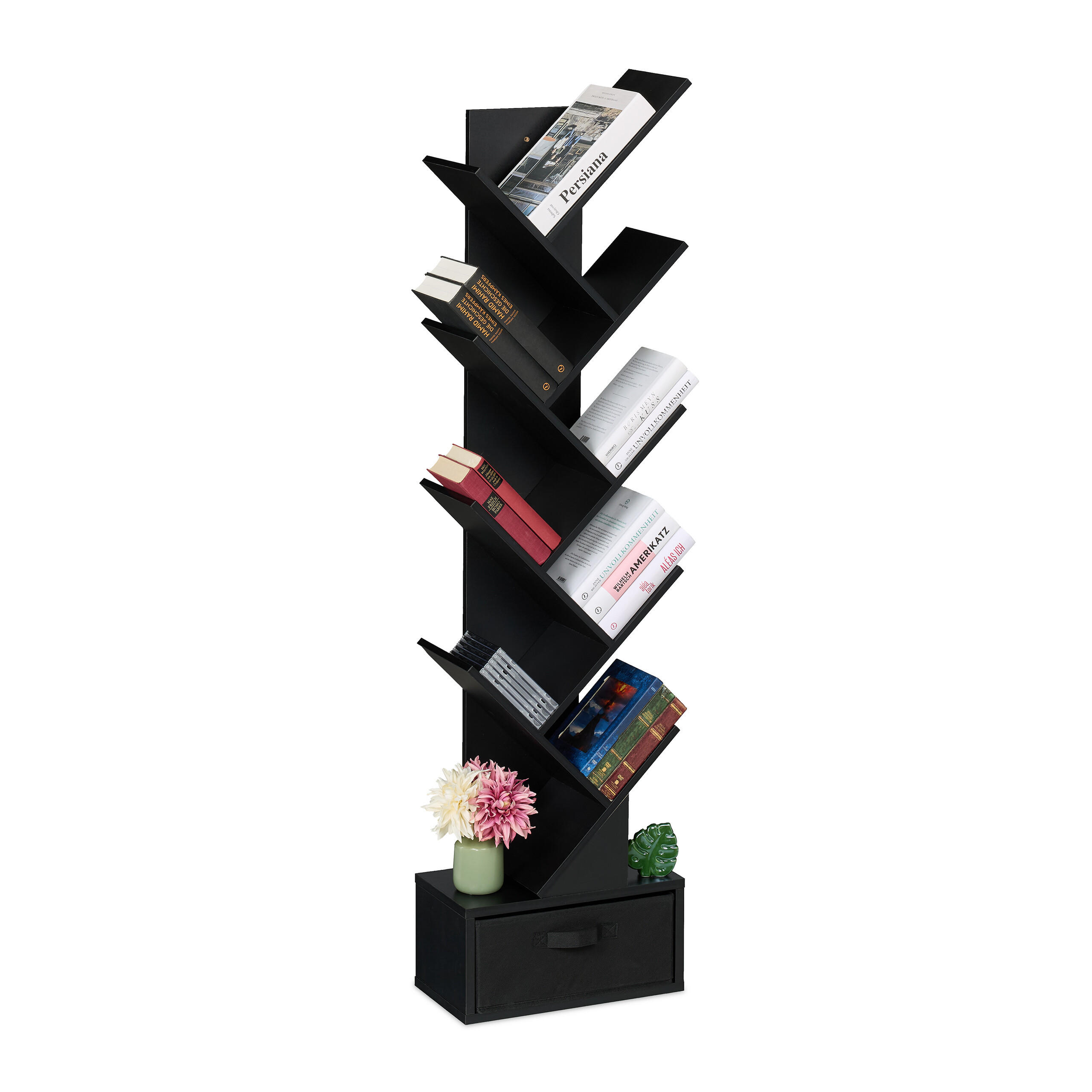 BÜCHERREGAL - Schwarz, Holzwerkstoff/Wellpappe (38/146/22cm) - Relaxdays