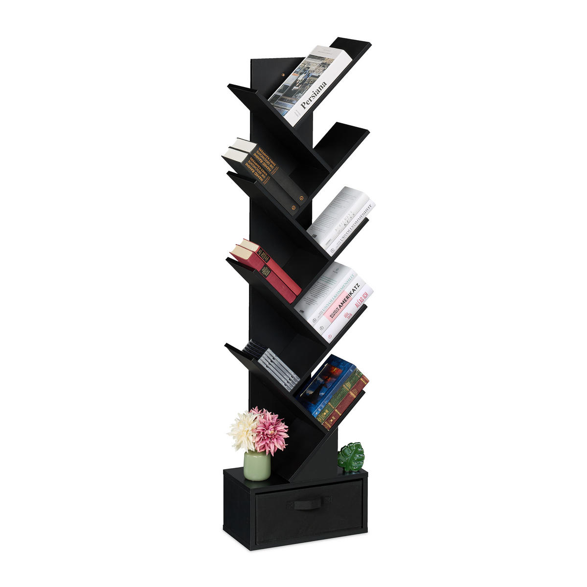 BÜCHERREGAL - Schwarz, Holzwerkstoff/Wellpappe (38/146/22cm) - Relaxdays