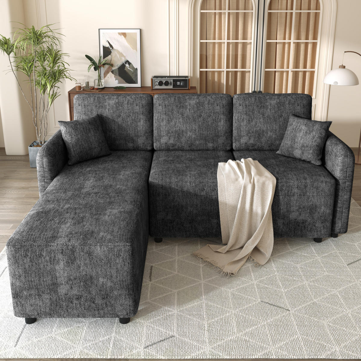 ECKSOFA DE-35392 mit langer Liegefläche Schwarz - Schwarz, Textil (144/187.5cm) - ComfortXL