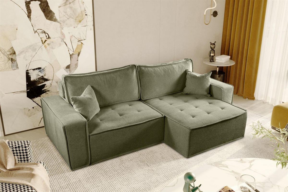 ECKSOFA Schlafsofa Flosi In Raven - Grün, Holzwerkstoff/Textil (248/140cm) - Fun Möbel