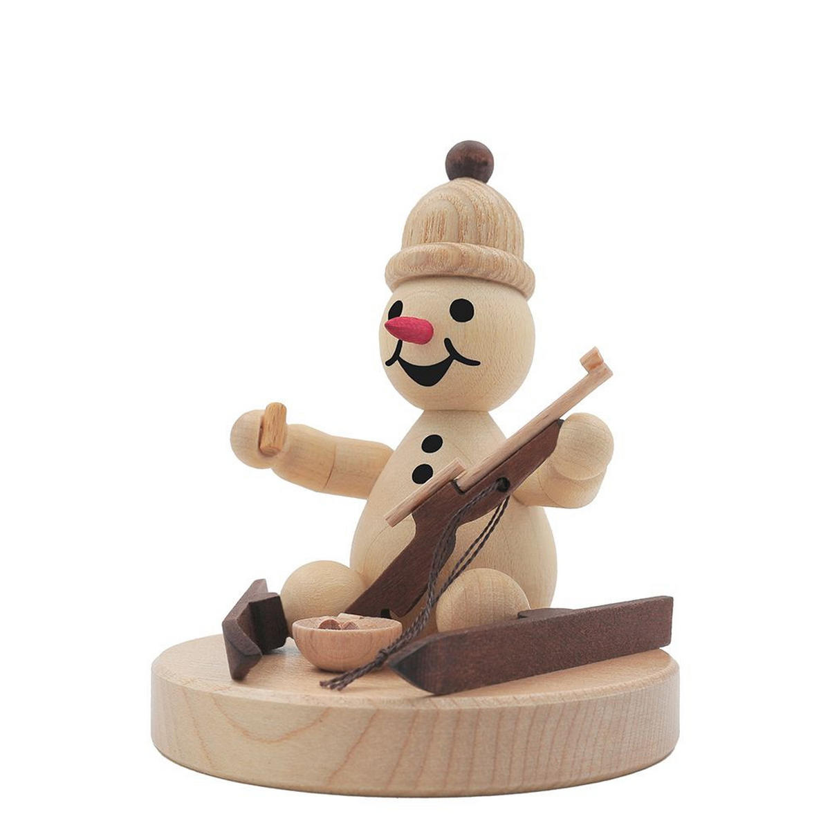 HOLZFIGUR Schneemann Junior sitzender Biathlet auf Sockel 8 cm - Multicolor, Holz (7/1/0.1cm)