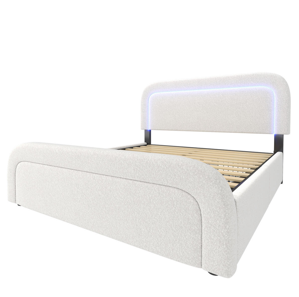 POLSTERBETT mit LED, USB und 4 Schubladen 140x200 cm Sherpa Weiß inkl. Matratze - Weiß, Metall (140/200cm) - Meubliv