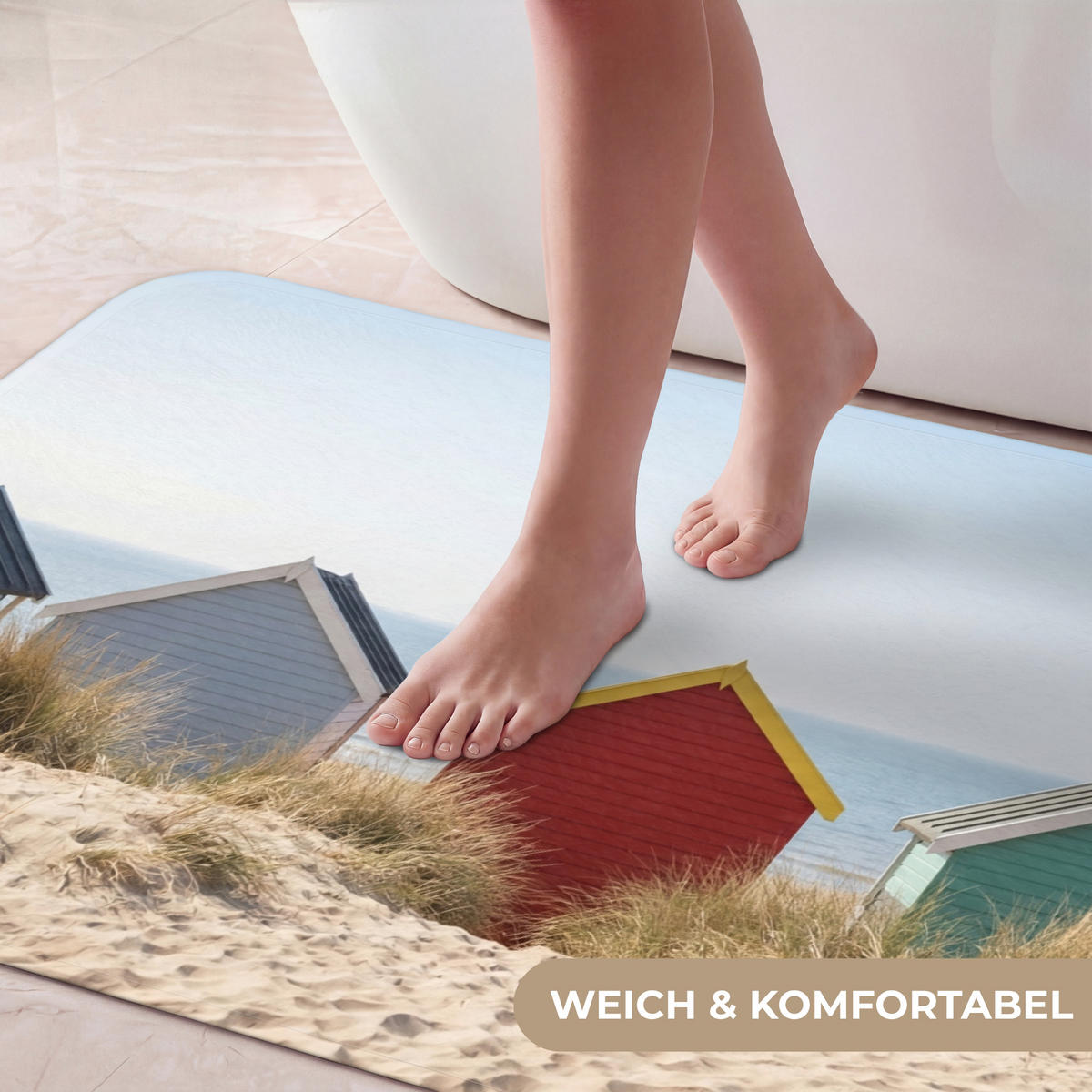 KOUPELNOVÁ PŘEDLOŽKA Pláž - Chaty - Barevné - Duny 120x60 cm - různobarevná, textil/plast (120/60cm) - OnlyWow