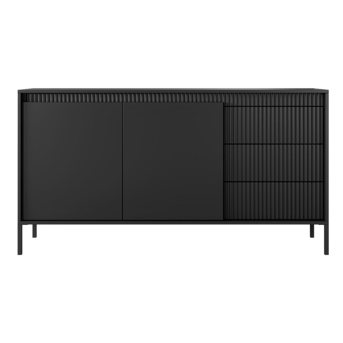 SIDEBOARD SELBU KOM2 Reliefierte Fronten aus MDF-Platte Schwarz Schwarz - Schwarz, Glas/Holzwerkstoff (154/82/40cm) - Komodee