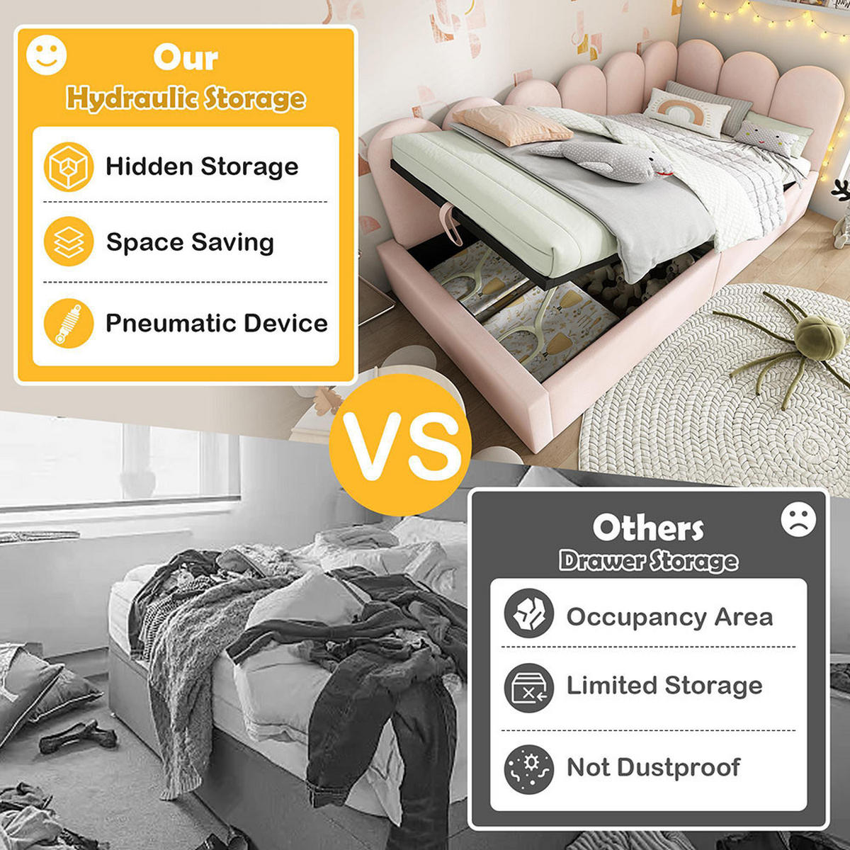 KINDERBETT 90x190 cm mit Metall-Lattenros in Beige - Beige, Textil/Metall (90/190cm) - KOMHTOM