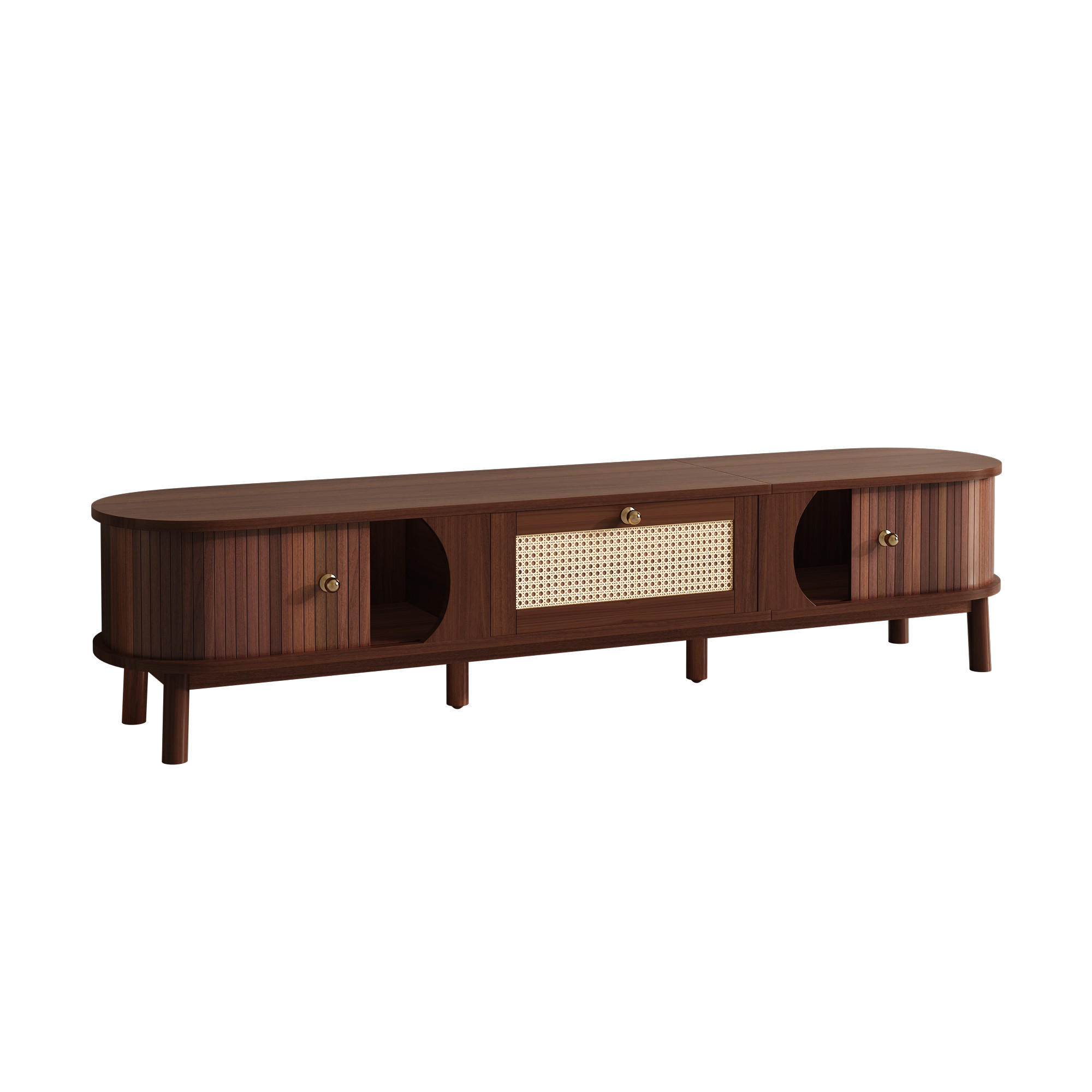 TV-SCHRANK Walnussoptik Rattan mit Schublade & Türen - Naturfarben, Holzwerkstoff (170/38/39.5cm) - Urban Meuble