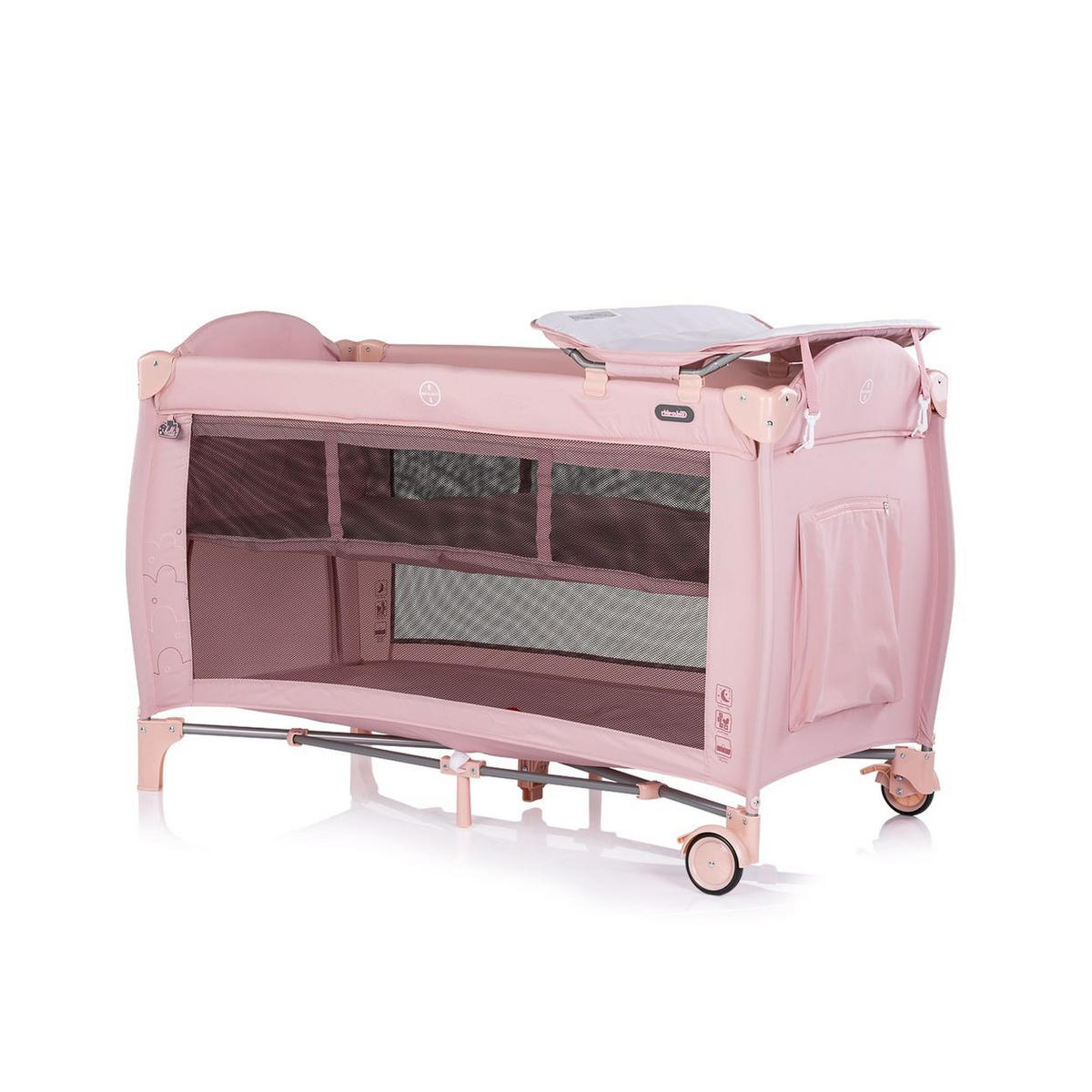 REISEBETT Bella rosa Baby 2 Ebenen seitlicher Eingang Musikmobile Wickelauflage - Rosa, Kunststoff (60/120cm) - Chipolino