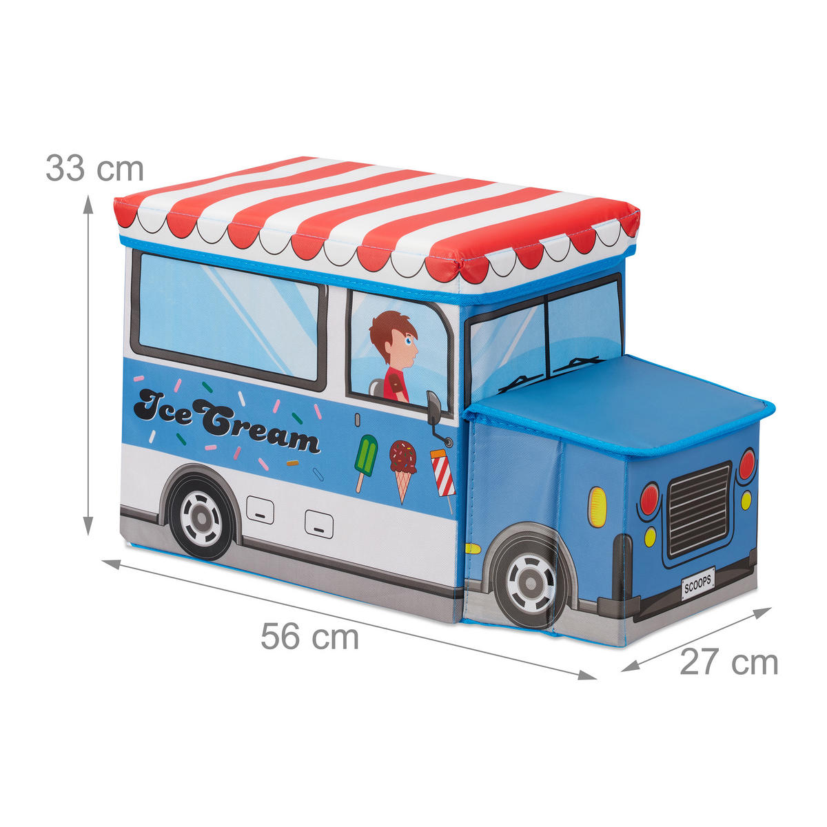 SITZBOX Kinder - Hellblau, Holzwerkstoff/Wellpappe (27/33/56cm) - Relaxdays