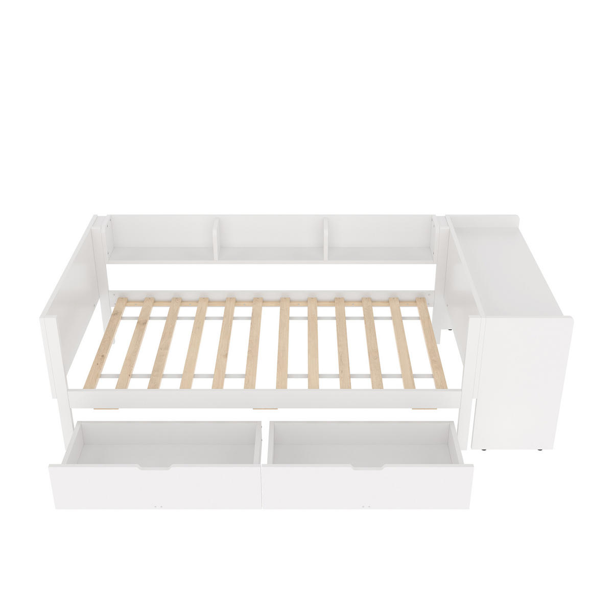 EINZELBETT 90x200 cm in Weiß mit Schreibtisch, 2 Schubladen und 3 Regalen - Weiß, Holzwerkstoff (90/200cm) - IVMEU