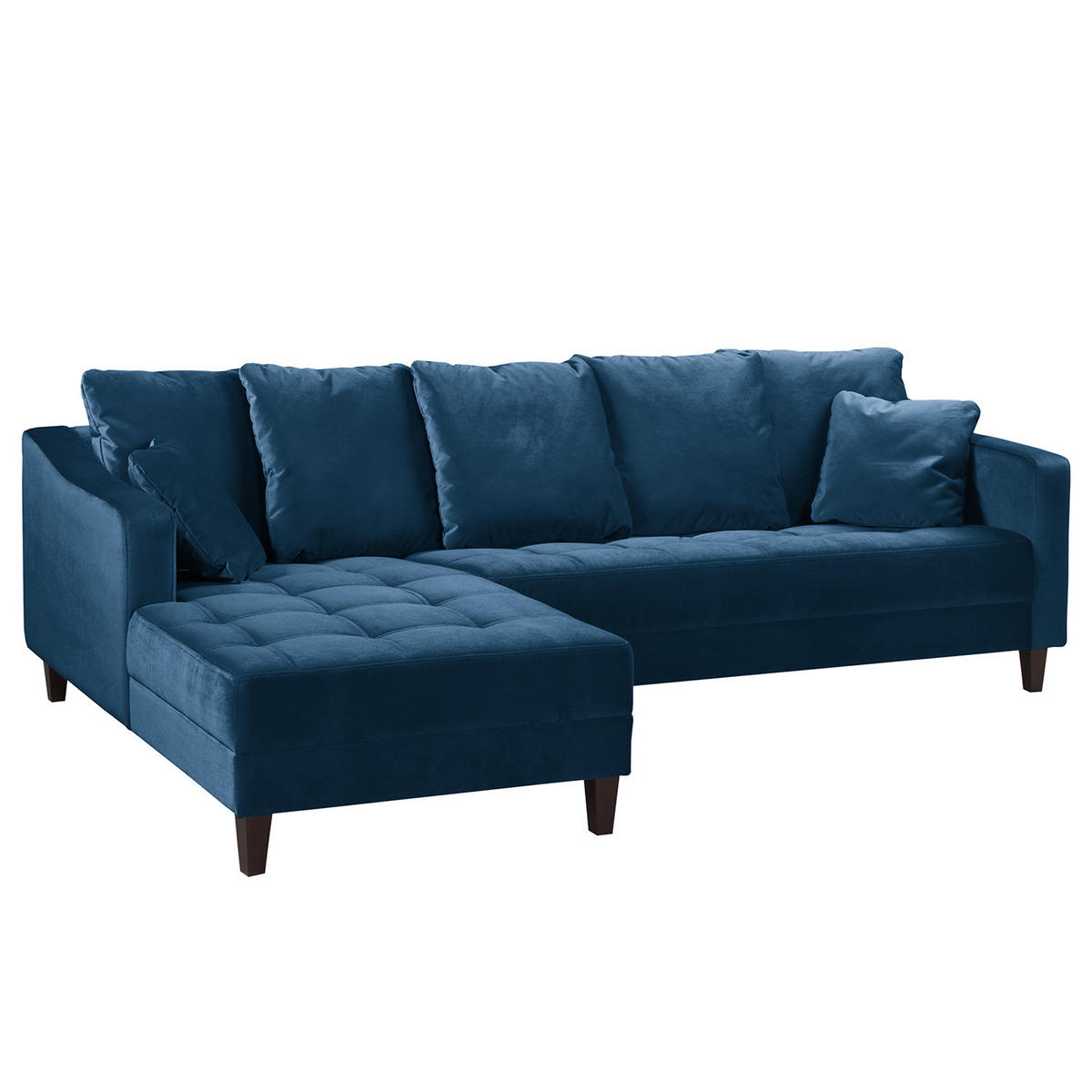 ECKSOFA mit Ottomane - Samt - Petrol, Textil (254/165cm) - home24