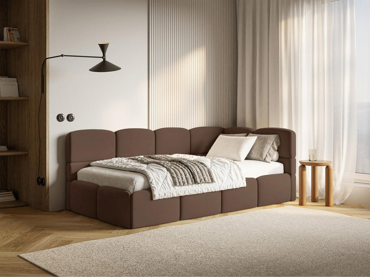 ŠTUDENTSKÁ POSTEĽ Cloudy hnedá 90x200 cm, záhlavie vpravo, zamat - hnedá/čierna, textil/plast (90/200cm) - Selsey