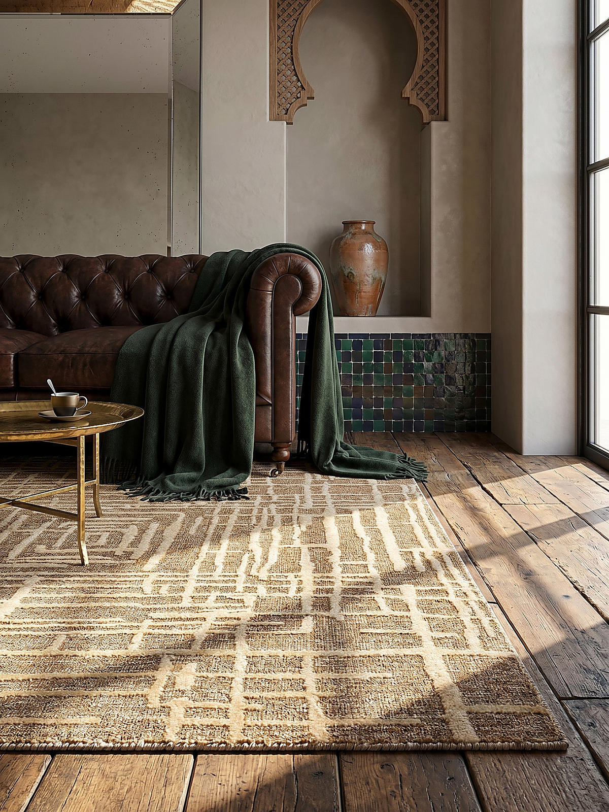 TEPPICH Kurzflor Labyrinth Muster, Geometrisch, Wohnzimmer Senfgelb Rechteckig 160x230 - Goldfarben, Textil (230/160cm) - KADIMA DESIGN