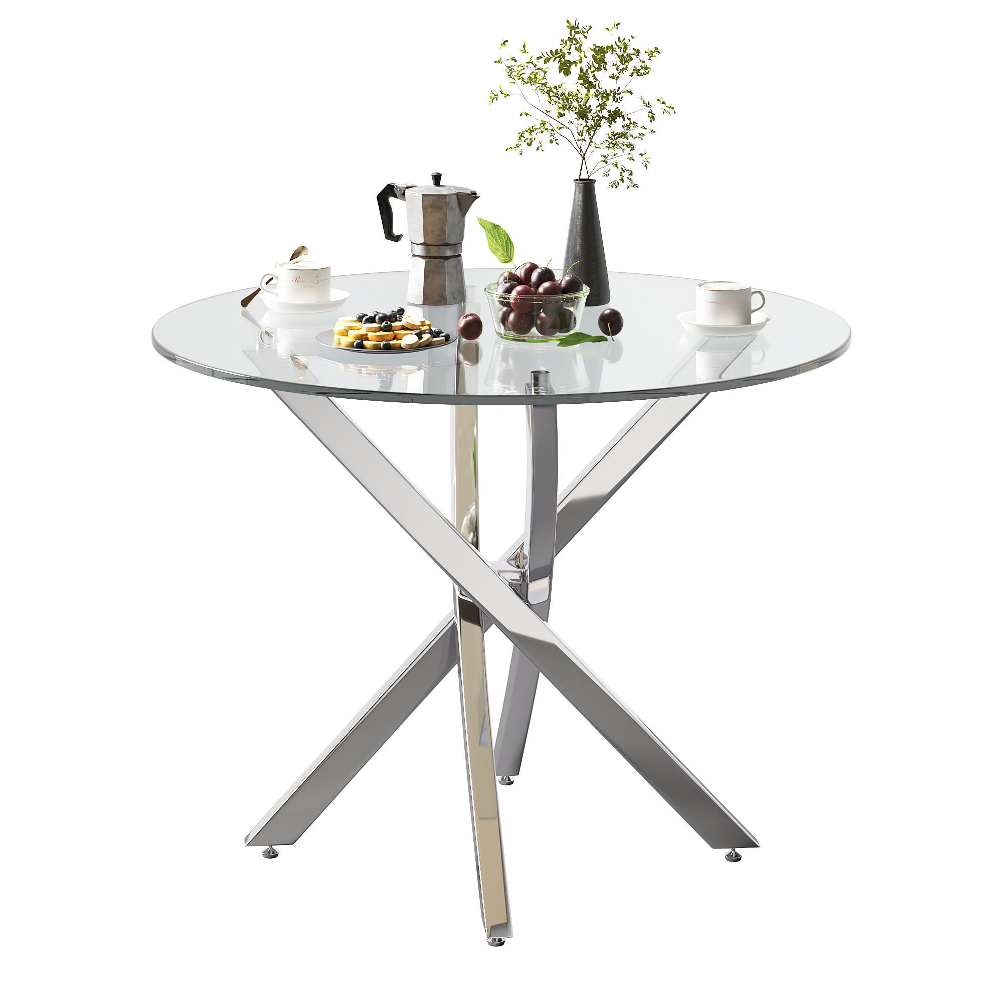 ESSTISCH Rund 80x80x75cm Glas Silber - Silberfarben, Glas (80/80/75cm) - FLIEKS