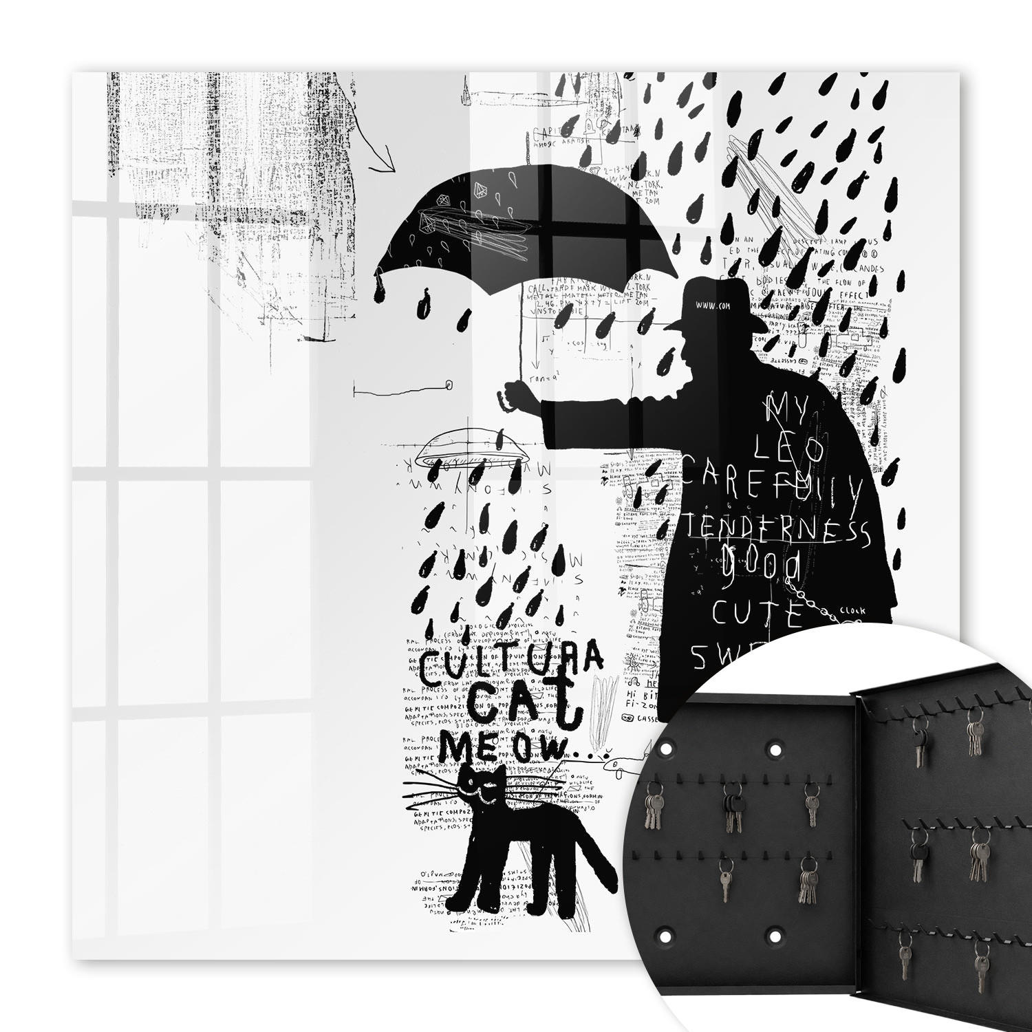 SCHLÜSSELBOX Schwarz 30x30 cm- Türöffnung nach rechts - Schwarze Silhouette - Schwarz, Metall (30/30/5cm) - TULUP