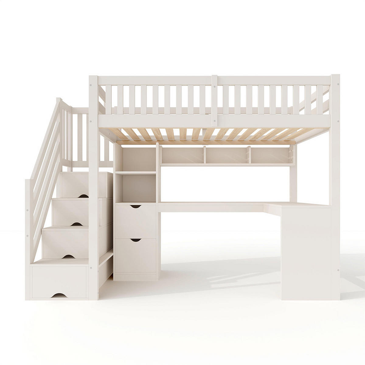 HOCHBETT 90x200 cm mit Treppenschrank in Weiß - Weiß, Holz (90/200cm) - KOMHTOM