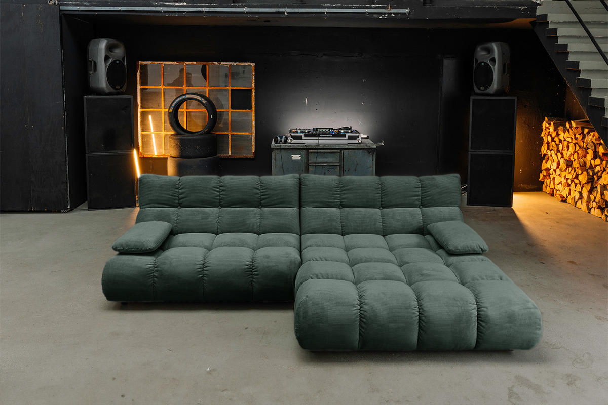 ECKSOFA VIVIEN Smaragdgrün Cord - Smaragdgrün/Schwarz, Kunststoff/Textil (290/178cm) - KAWOLA