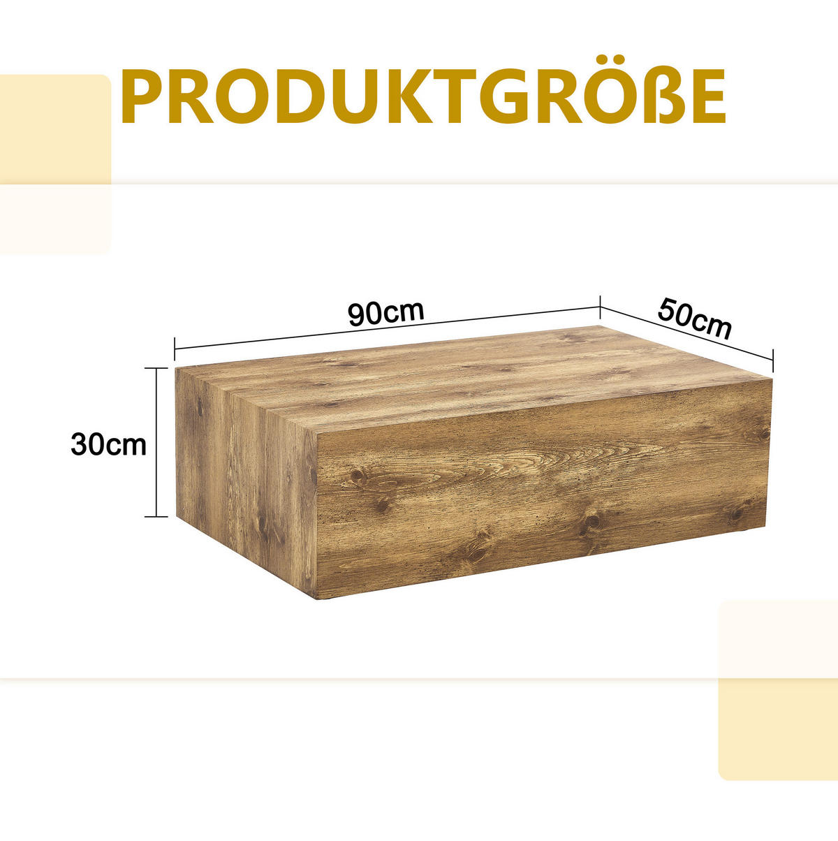 COUCHTISCH 90/50/30 cm rechteckig, aus MDF in Holzoptik, montagefrei und pflegeleicht, Holzfarben - Kieferfarben, Holzwerkstoff (90/50/30cm) - Redom