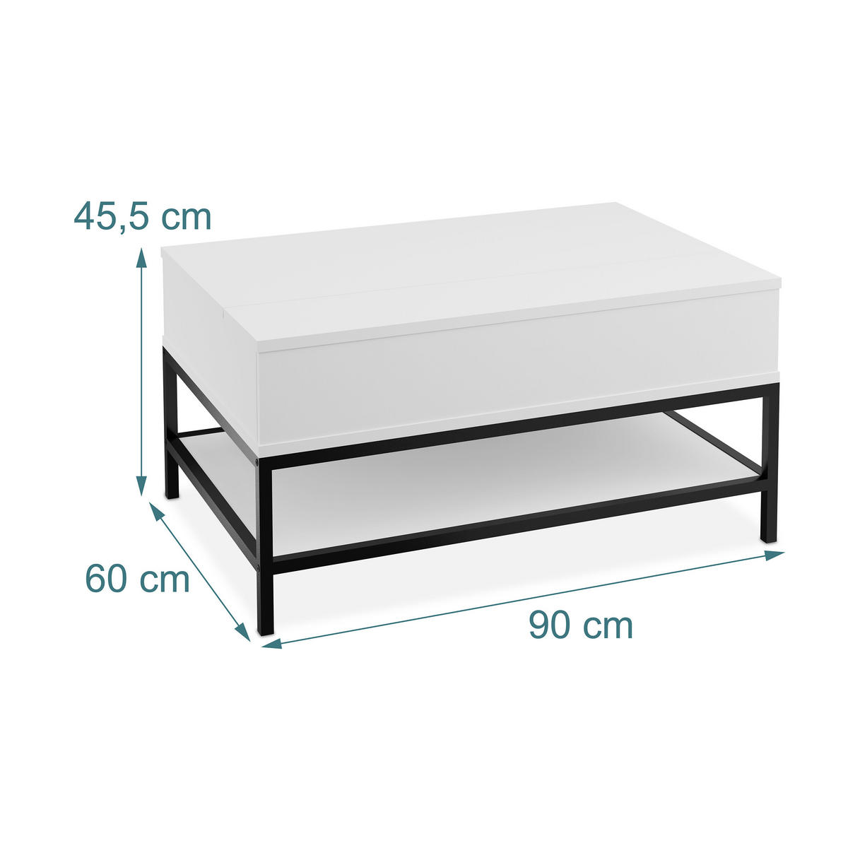 COUCHTISCH Schwarz aufklappbar höhenverstellbar 90x60 cm - Weiß, Holzwerkstoff/Metall (90/86.5/58cm) - Relaxdays
