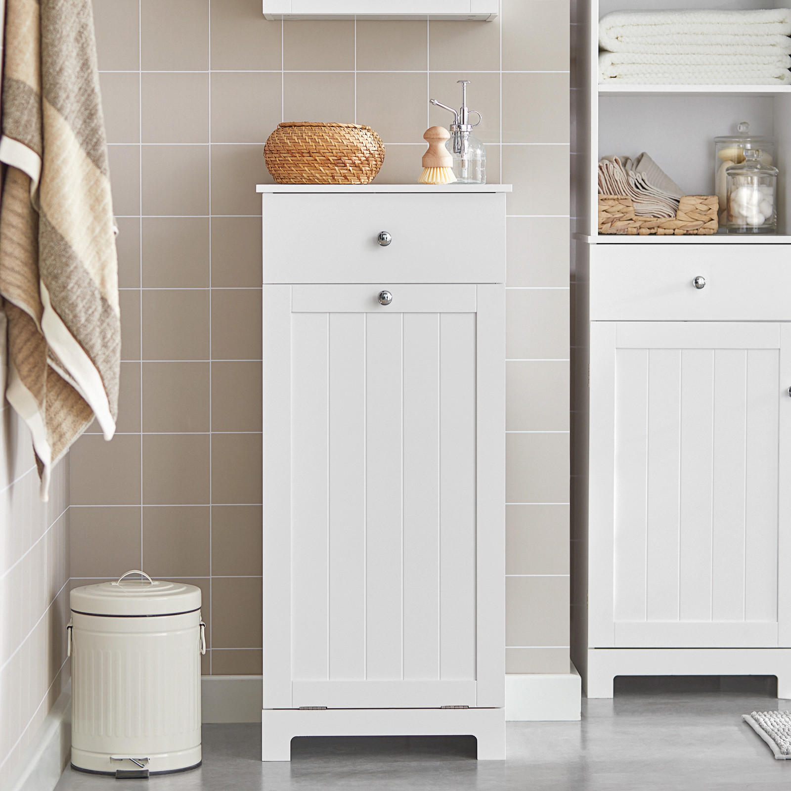 WÄSCHESCHRANK Weiß - Weiß, Holzwerkstoff (40/90/38cm) - SoBuy