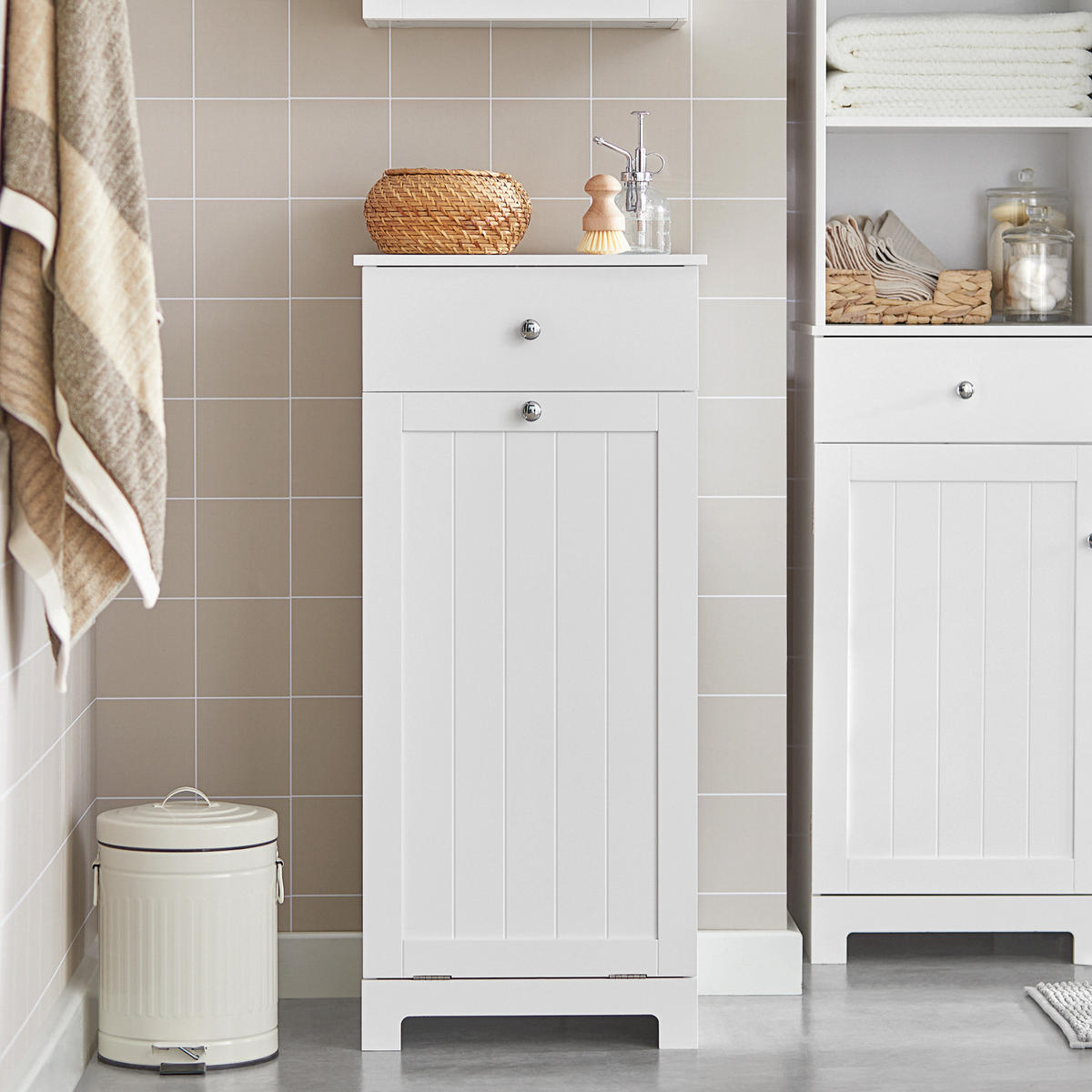WÄSCHESCHRANK Weiß - Weiß, Holzwerkstoff (40/90/38cm) - SoBuy