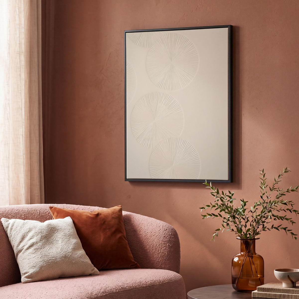 LEINWAND Bilder mit Rahmen - Japandi - Beige - Modern - 70x100 - Ecru, Textil (70/100cm) - MuchoWow