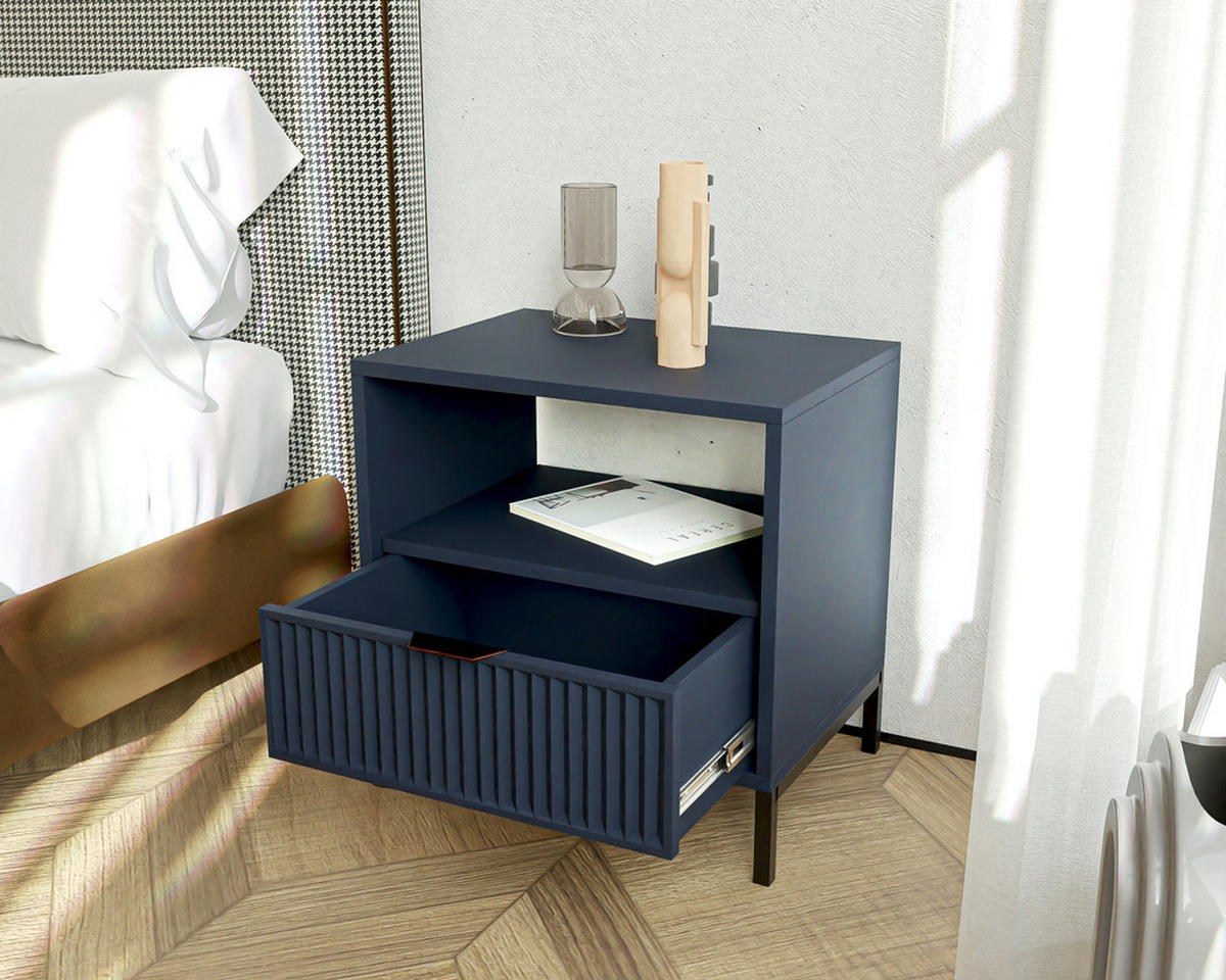 NACHTSCHRANK WAVE 54/40/55 cm Indigo - Schwarz/Dunkelblau, Holzwerkstoff/Metall (54.4/55.1/40.6cm) - Idohome