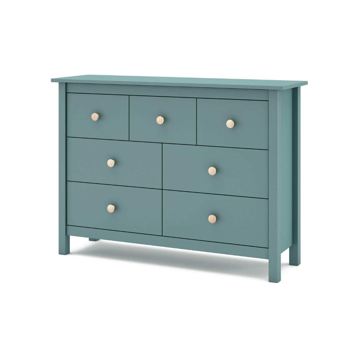 KOMMODE 4 + 3 Schubladen Dekor petrolgrün lackiert L110 cm 40/110/80 cm - Grün, Holz (40/80/110cm) - Calicosy