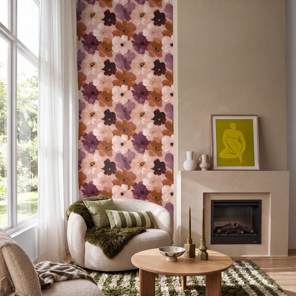 TAPETE - Blumen - Abstrakt - Erdtöne - 120x280 cm - Multicolor, Papier (120/280cm) - OnlyWow