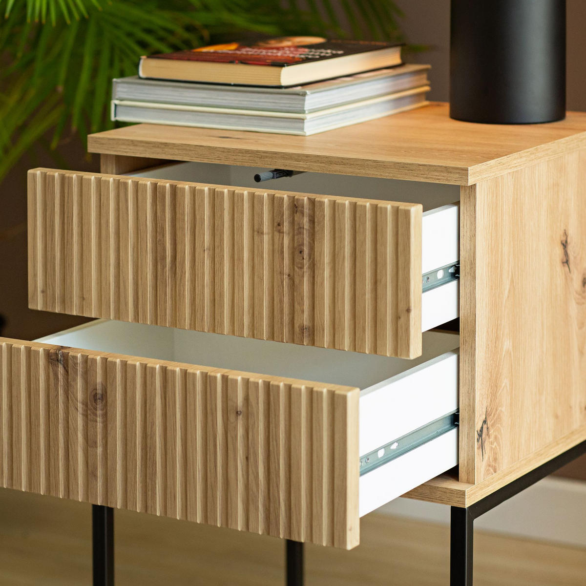 NACHTTISCH RECTUS Nachtschrank, Modern - Eichefarben/Schwarz, Holzwerkstoff (40/65/39cm) - KONSIMO®