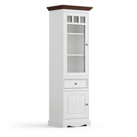 VITRINE Belluno Elegante Kiefer weiß (RAL9010) lackiert / Kiefer gebeizt, Nussbaumfarben 59,5 / 44 / 190cm - Nussbaumfarben/Weiß, Holz/Metall (60/190/44cm) - Feldmann-Wohnen