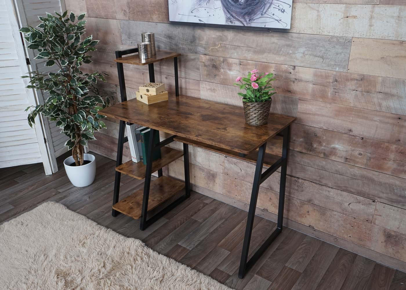 SCHREIBTISCH MIT REGAL eckig Braun - Braun, Metall (50/100/102cm) - MCW