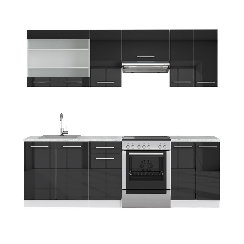 KÜCHENZEILE Fame-Line Anthrazit 240 cm ohne AP - Anthrazit/Weiß, Holzwerkstoff (240/81.6/46cm) - Vicco