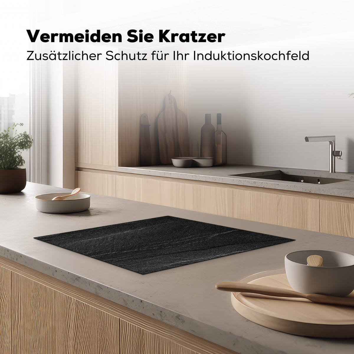 HERDABDECKPLATTE Stein - Anthrazit - Dunkelgrau - Steinstruktur Ceranfeldabdeckung 59x52 cm - Anthrazit, Kunststoff (59/52/0.2cm) - MuchoWow