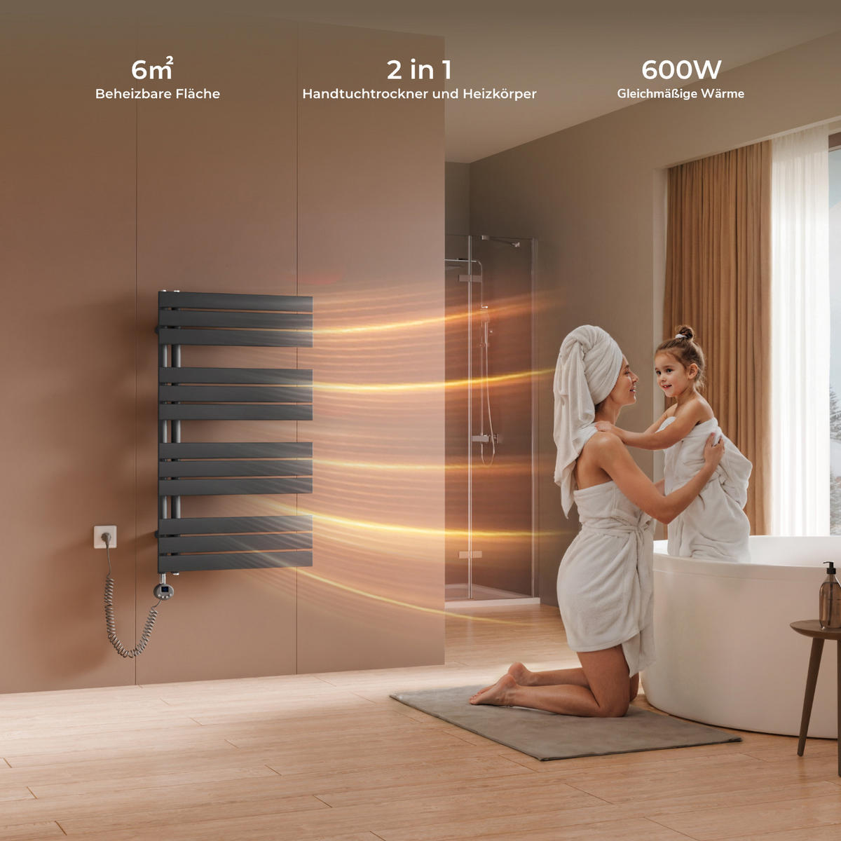 HANDTUCHHEIZKÖRPER 104,1/60 cm anthrazit elektrisch 600 W mit WLAN-Thermostat - Anthrazit, Metall (60/104/5.9cm) - S'AFIELINA