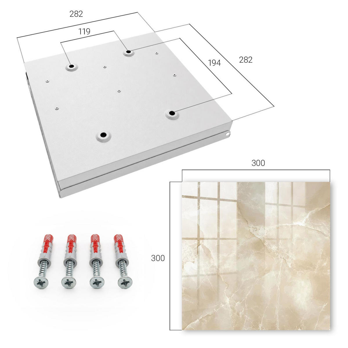 SCHLÜSSELBOX Weiß 30x30 cm – Türöffnung nach rechts - Beiger Marmor - Beige, Metall (30/30/5cm) - TULUP