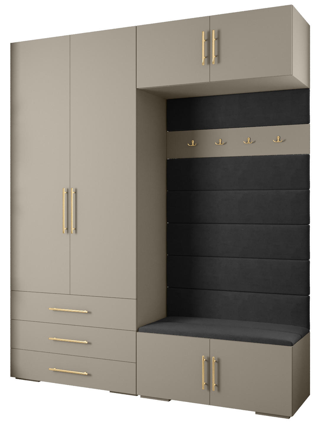 Abiks Möbel Garderoben-Set Kaschmir, Schwarz, Gold 200x236.7x47 cm