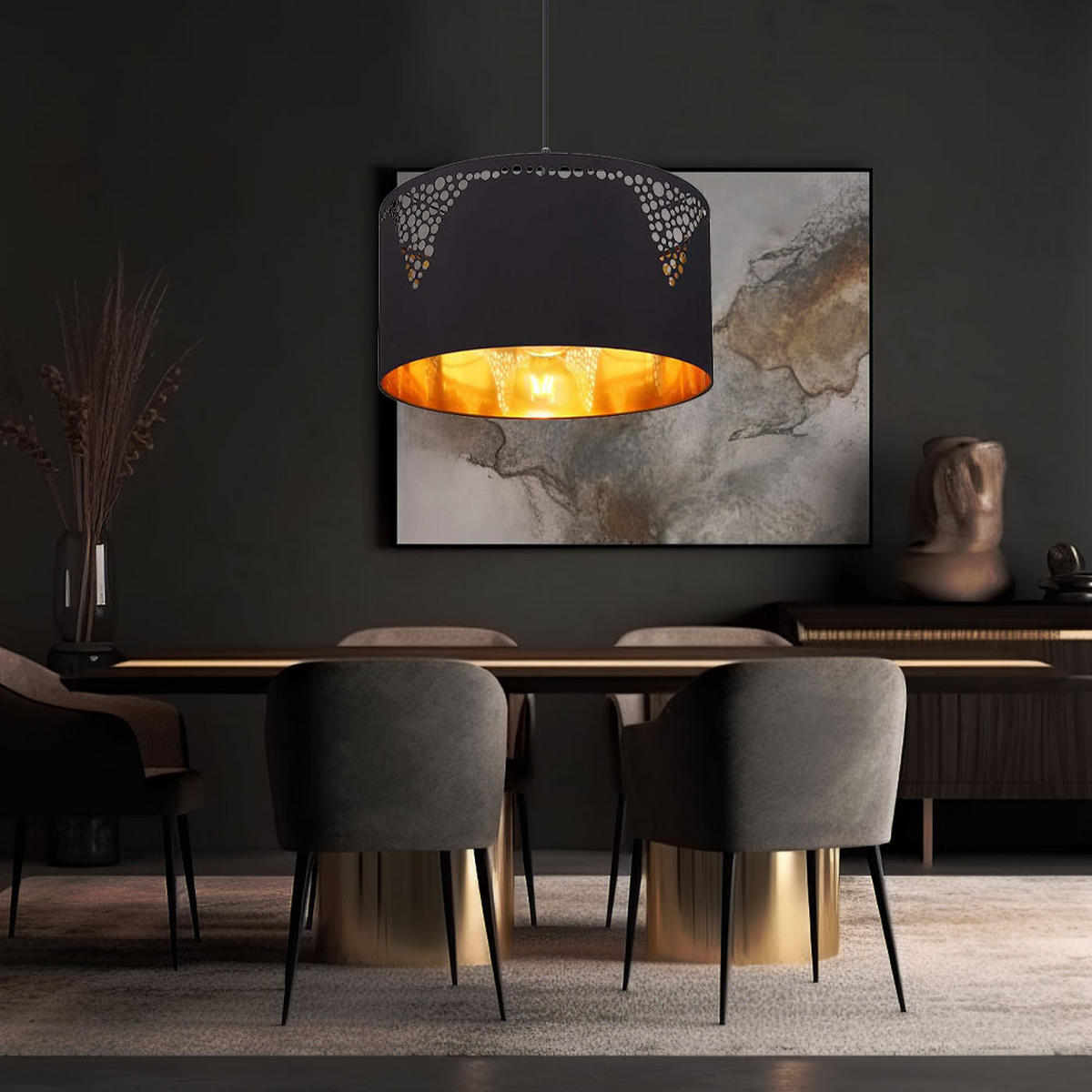 LED HÄNGELEUCHTE Metall Schwarz matt Gold - Schwarz, Metall (38/38/120cm) - Globo Lighting