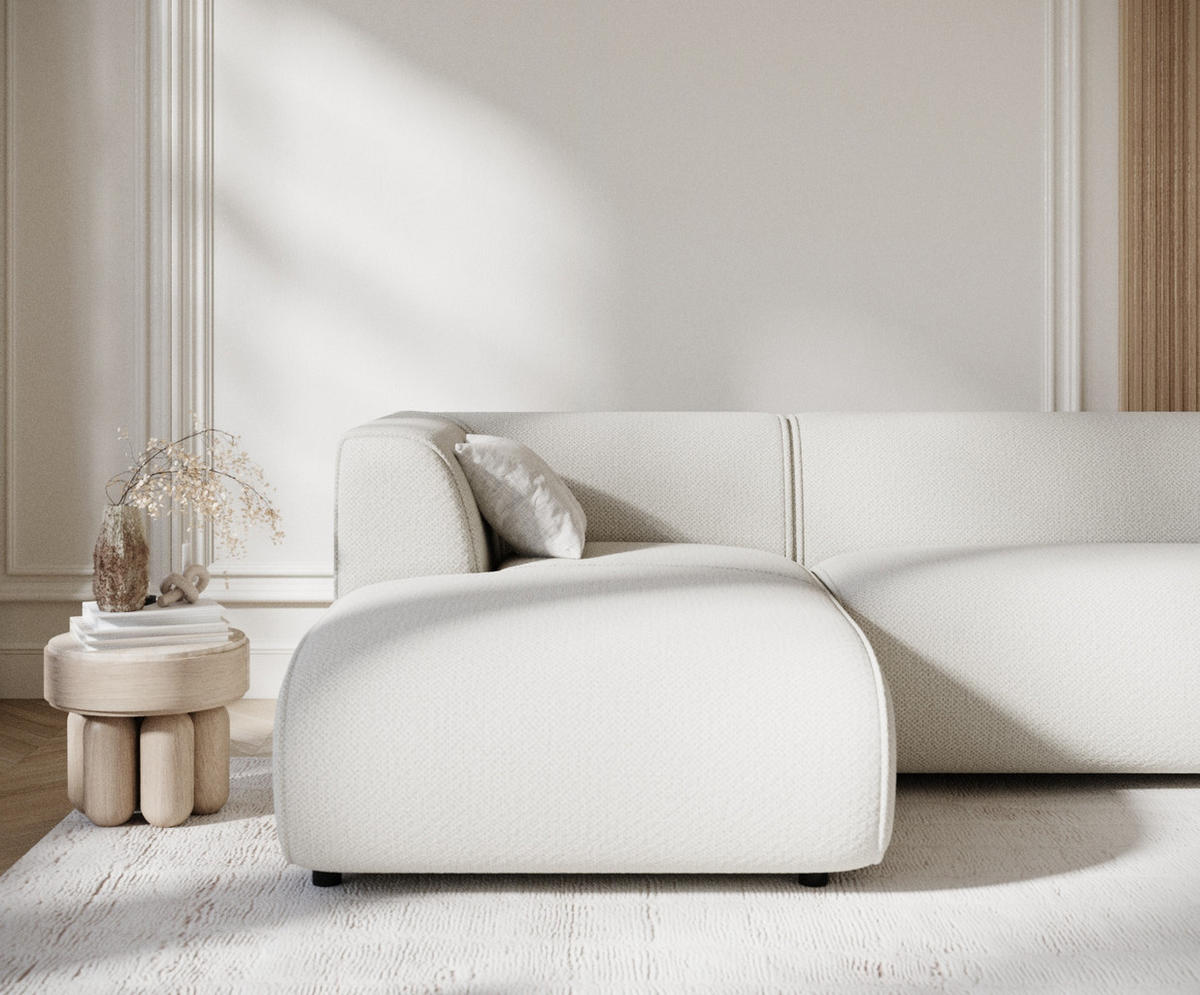 ECKSOFA Melani Beige Chenille-Stoff - Beige/Schwarz, Holz/Holzwerkstoff (253/153cm) - Maison de Reve