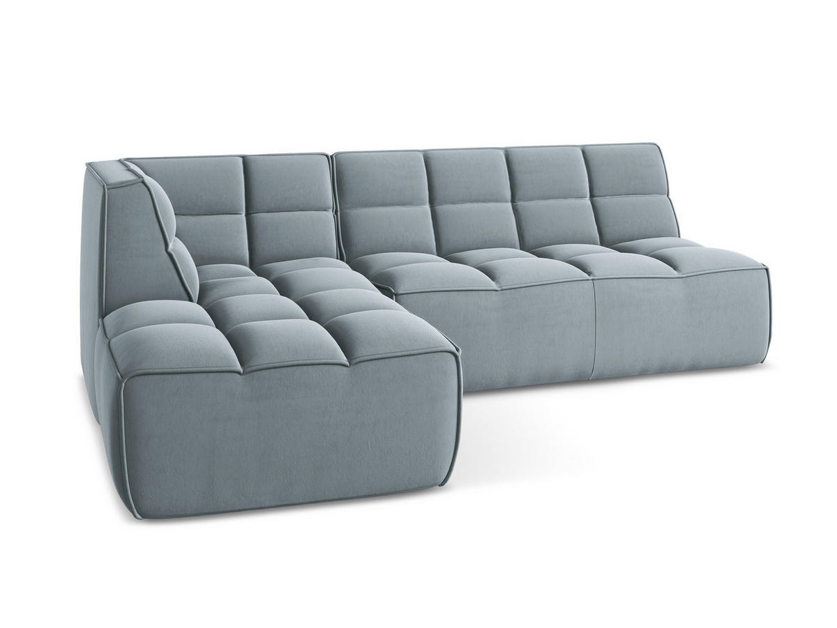 ECKSOFA Beidseitig Samt Stoff Blau - Blau/Schwarz, Kunststoff/Textil (258/178cm) - Makamii