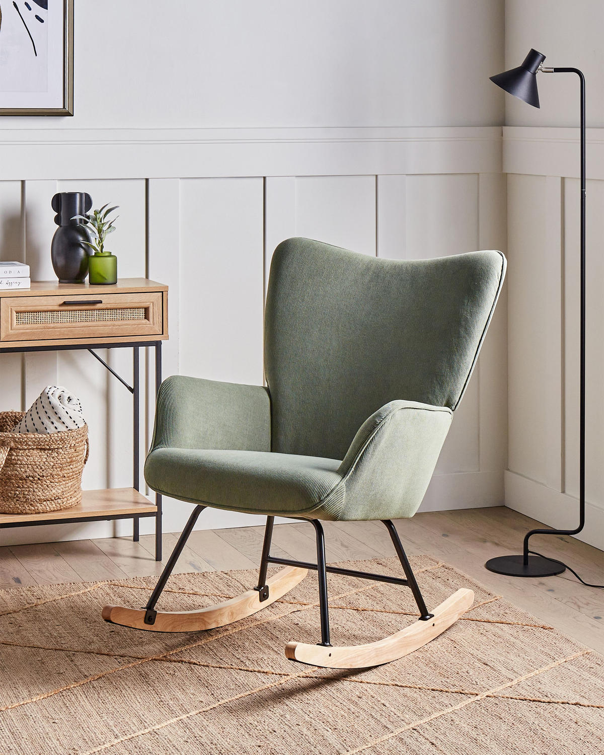SCHAUKELSESSEL Cord Dunkelgrün Arset - Grün, Textil (71/104/83cm) - Beliani