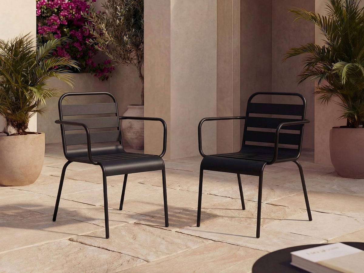 GARTENSTUHL - 56 cmcm x 59 cmcm - Metall - Schwarz - MIRMANDE - Schwarz, Metall (56/79/59cm) - Vente-Unique