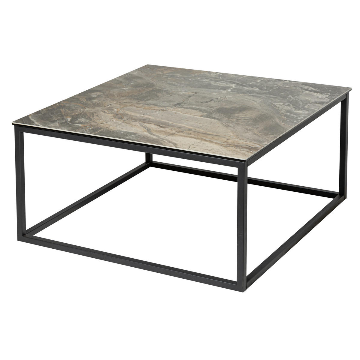 COUCHTISCH SYMBIOSE Marmor rechteckig Braun|Grau|Taupe 75cm - Taupe/Schwarz, Glas/Keramik (75/75/40cm) - riess-ambiente