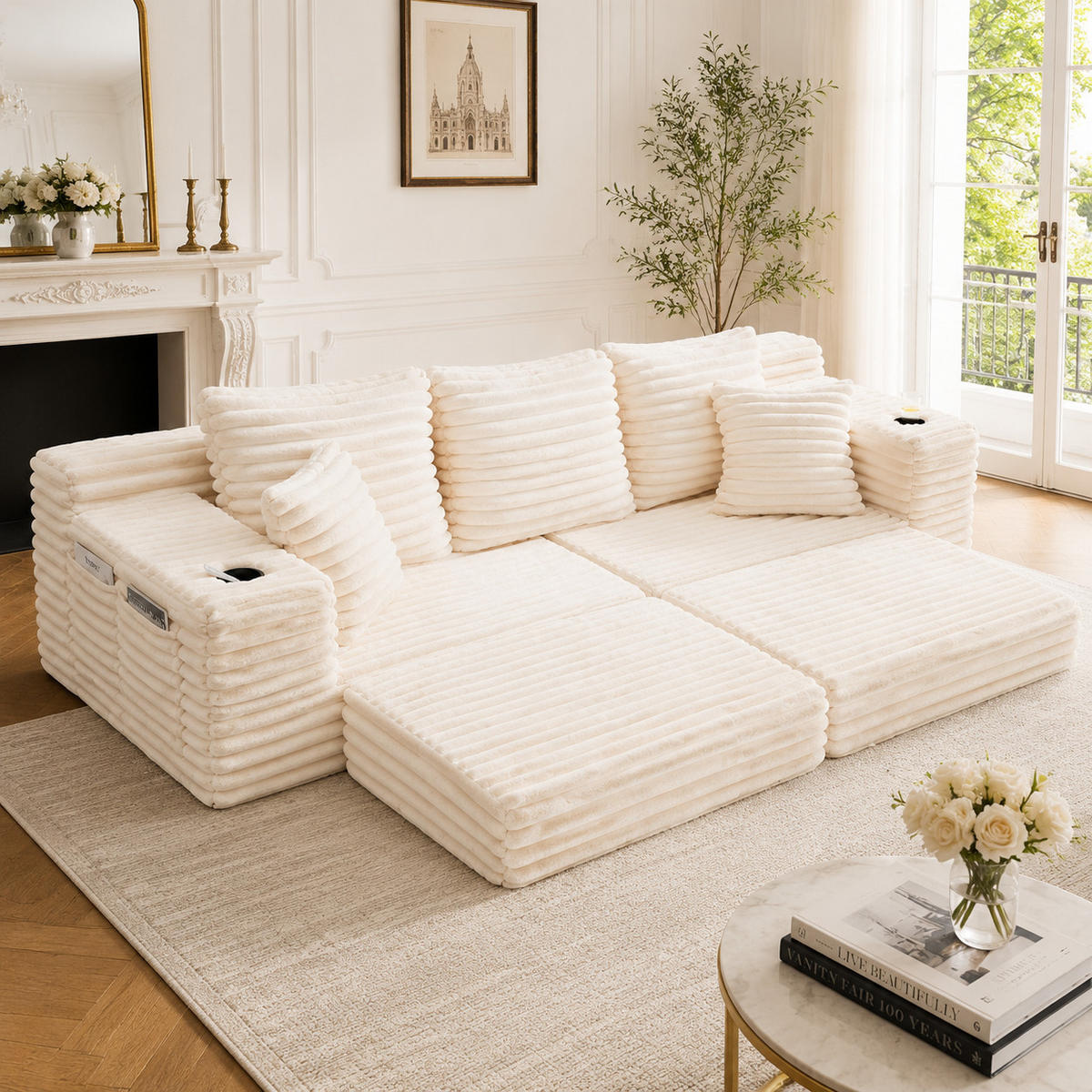 SCHLAFSOFA DE-33739 mit Seitentaschen Beige - Beige, Textil (107.48/34.25/38.58cm) - ComfortXL