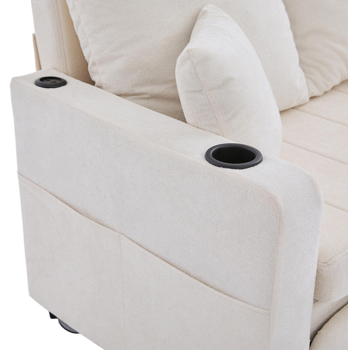 SCHLAFSOFA 139/83/58 cm ausziehbar mit Bettfunktion, Armlehnentaschen und Chenille-Bezug, Beige - Beige, Textil (139/83/73cm) - Redom