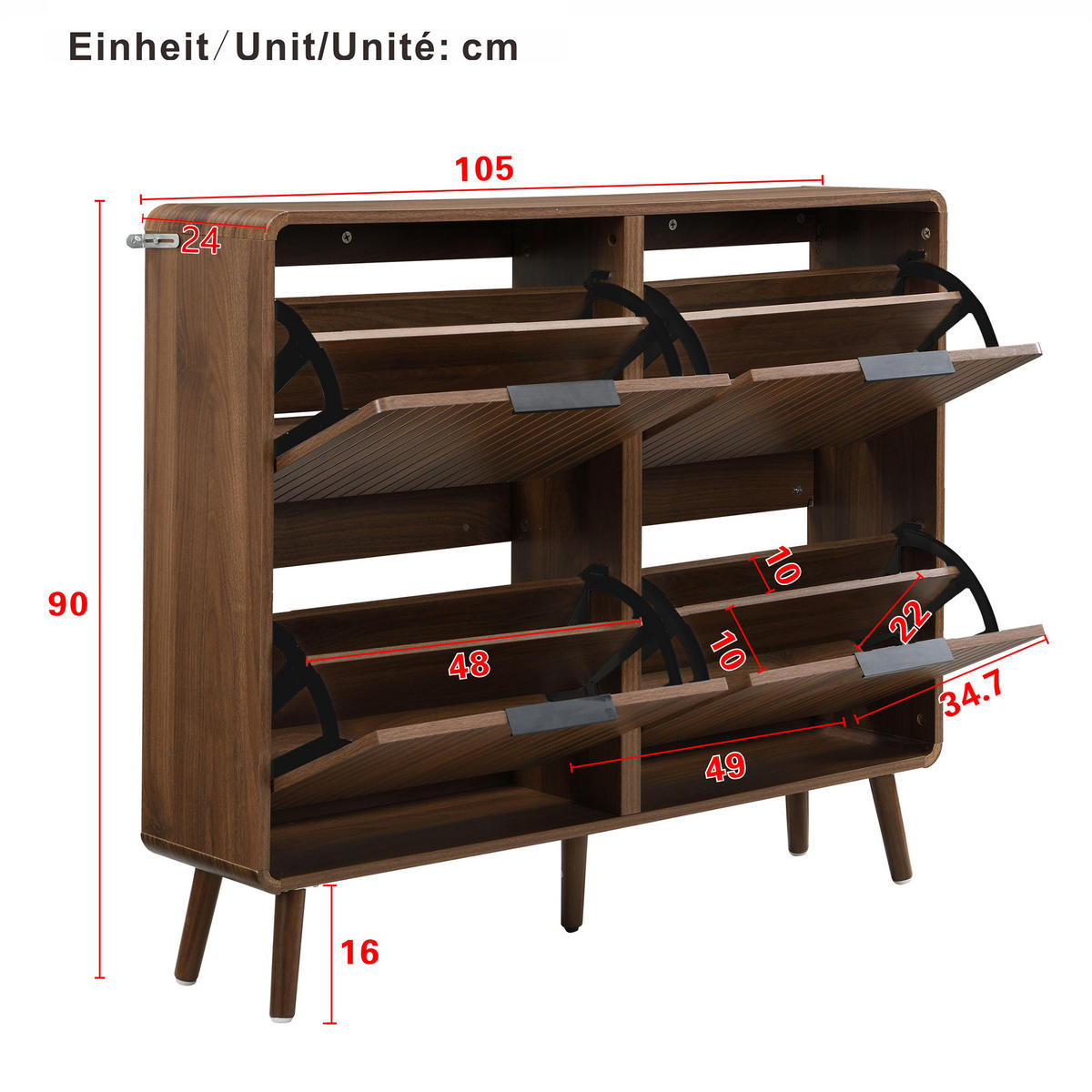 SKŘÍŇ NA BOTY ořechová, výklopná, pro 18–24 párů bot, 105×24×90 cm - barva vlašského ořechu, kov/dřevo (105/90/24cm) - STILVORA