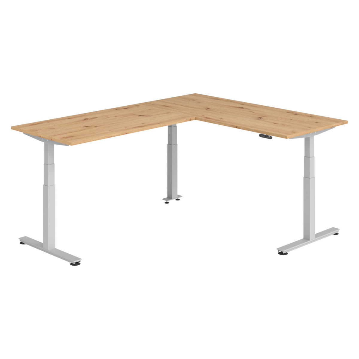 ECKSCHREIBTISCH elektrisch höhenverstellbar L-Form 240/180/74 cm in Wildeiche/Silberfarben - Wildeiche/Silberfarben, Holzwerkstoff (240/180/74cm) - bümö